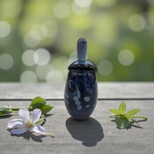 Handblown Glass Perfume Bottle Blue Abstract Design Signed 1990